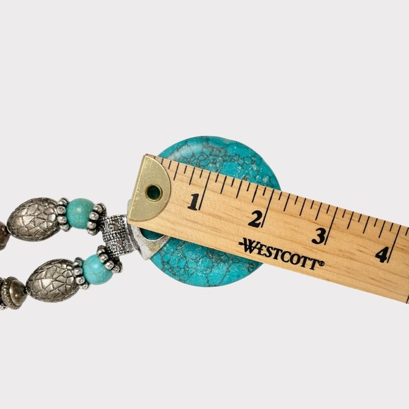 Turquoise and Silver Wood Bead Pendant Necklace - Picture 5 of 6